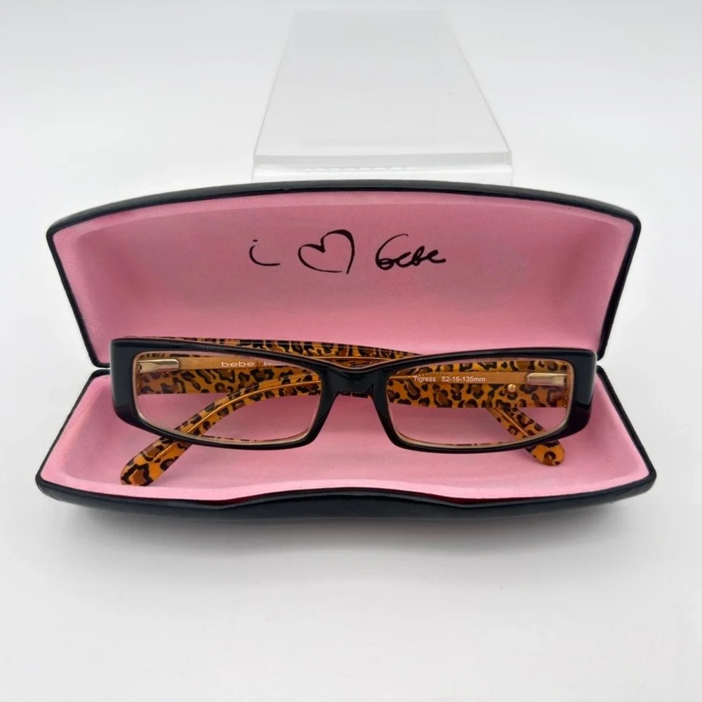 bebe Bedazzled Tigress Leopard‎ Print Y2K Eyeglass Frames 52-16